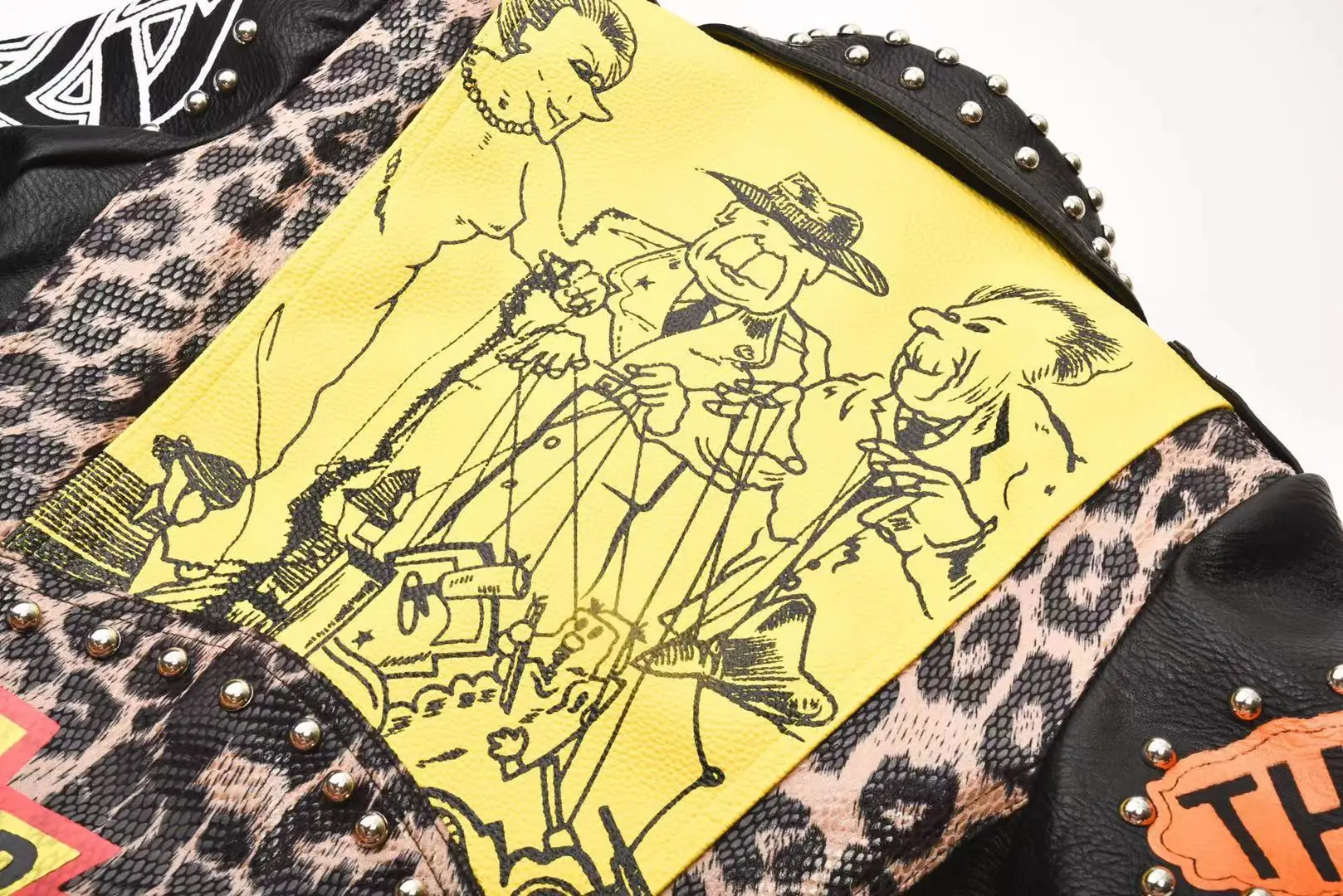 Women's High Street 2021 Autumn/Winter Leopard Print Color Block Print Jacket Short Leather High Quality