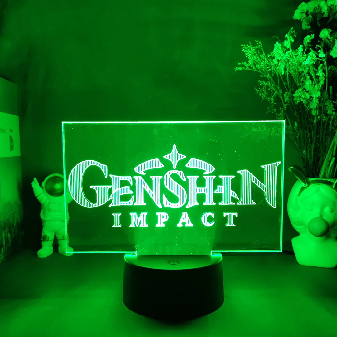 Горячая онлайн-игра Genshin Impact Logo 3D дизайн Ночной светильник креативная установка