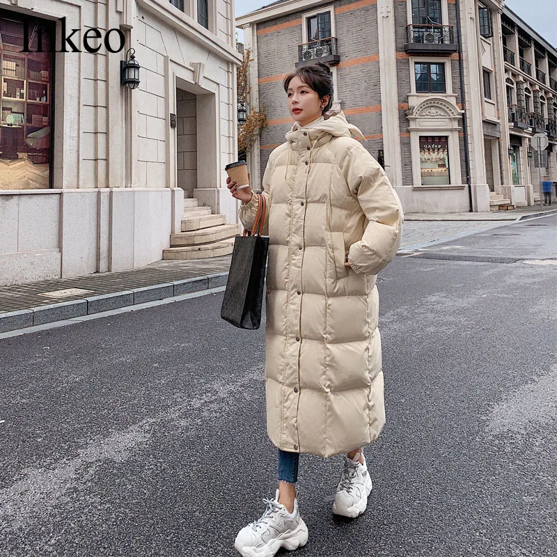 

Casual Thickened warm Puffer jacket Female 2021 Winter Loose Women's Long Padded Coat Hooded Overcoat Sport style INKEO 1O207