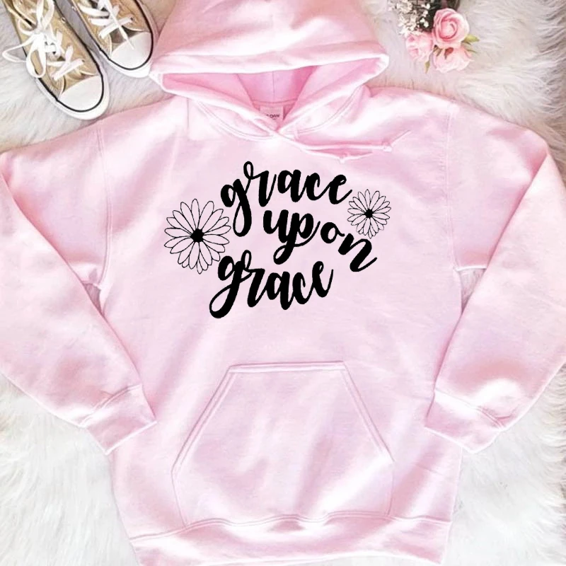 

Grace upon grace christian women's hoodies women fashion slogan quote casual young street style religion young quote top- L328
