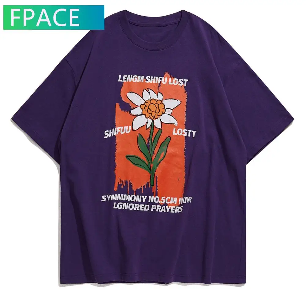 

FPACE Hip Hop Streetwear Tshirts Harajuku Creative Daisy Flowers Print Short Sleeve Tees Shirts Fashion Casual Loose Tops Men