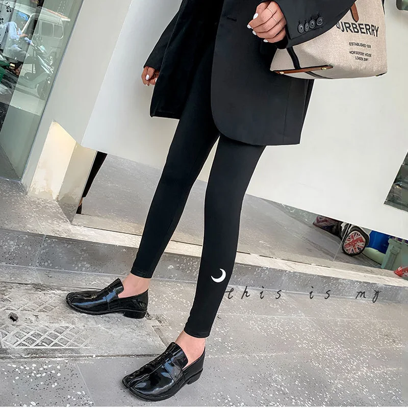 Женские леггинсы с принтом Луны повседневные эластичные спортивные брюки для