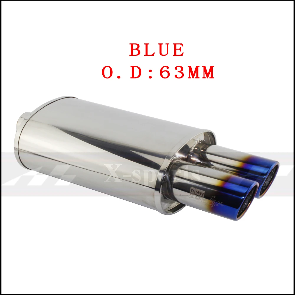 BLUE 63MM Автомобильные аксессуары выхлопные системы глушитель труба полированная универсальная нержавеющая сталь сгоревший Синий Серебряный глушитель двойной экспорт 63 мм - Цвет: BLUE 63MM