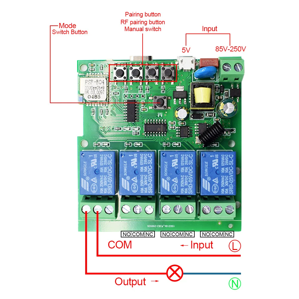 

4 Way DIY eWelink Smart WIFI Relay Module Remote Control 85V-250V For Household Circuit Switches