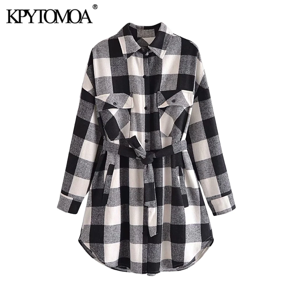 

Куртка KPYTOMOA женская с поясом, модная верхняя одежда в клетку, с длинным рукавом, с карманами, в винтажном стиле, большие размеры, шикарная вер...