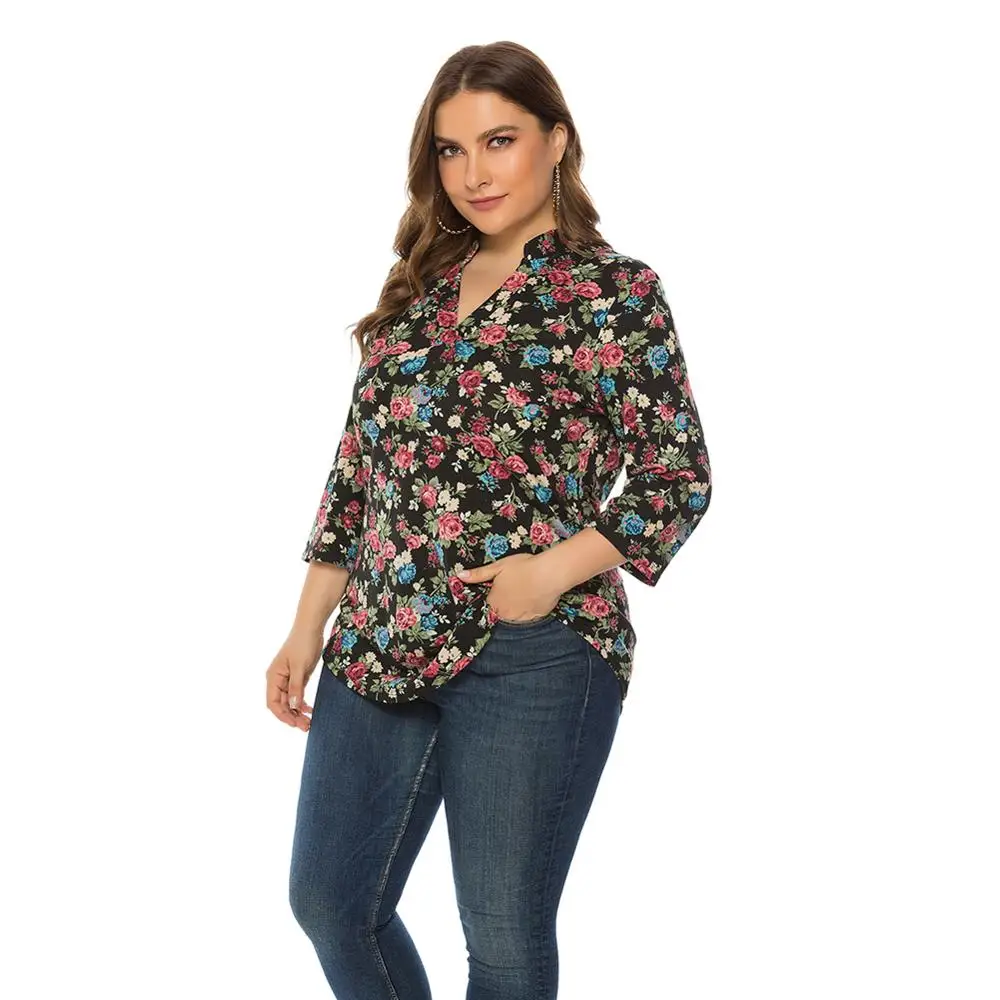 Цветочная блузка с v образным вырезом тонкая элегантная женская рубашка весенняя