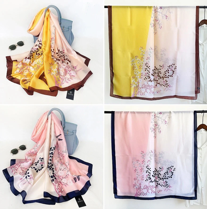 

2021 Hot Sale Silk Scarf Womens Summer Breeze Lightweight Sheer Wrap And Shawls Bandana Beach Organza Gauze Lace Hollow Scarf