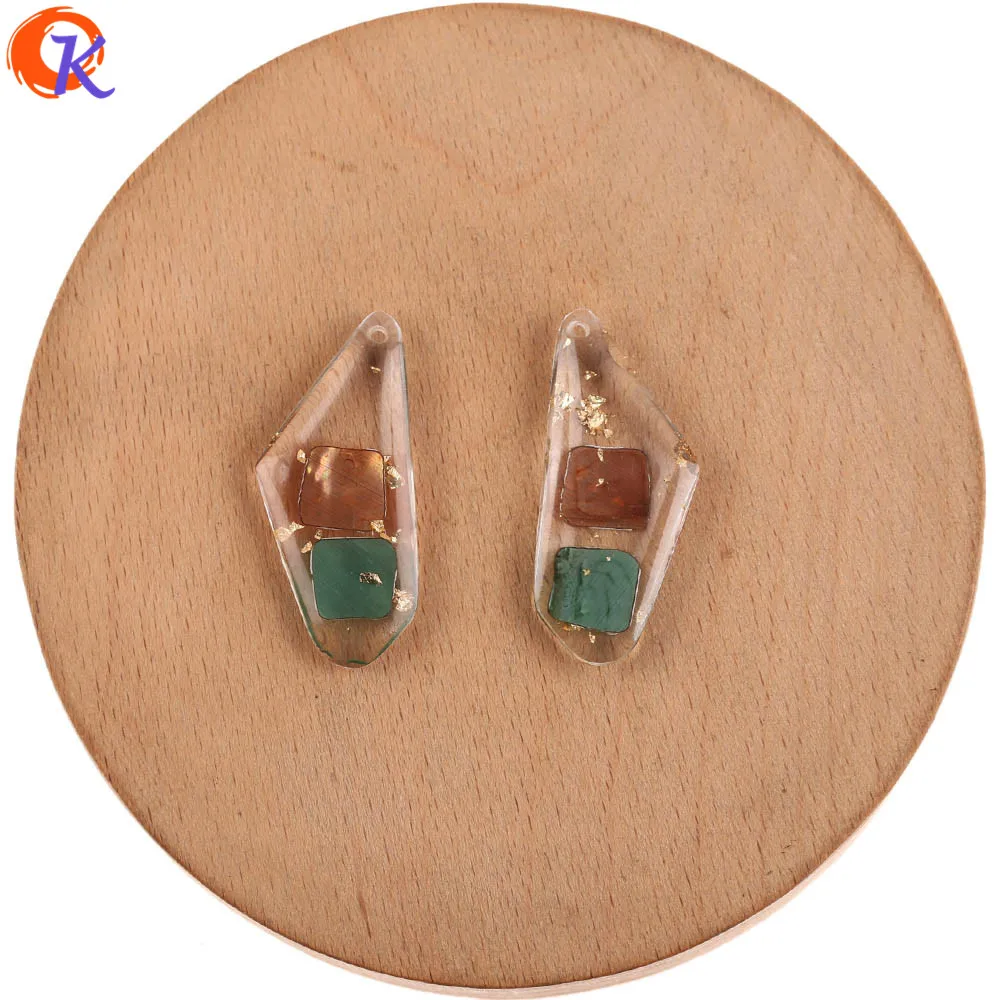Brown Green Сердечный дизайн 15*36 мм 50 шт. ювелирные аксессуары/кулон/оболочка и блестящий порошок в смолы/ручной работы/DIY Изготовление сережек/амулеты - Цвет: Brown Green
