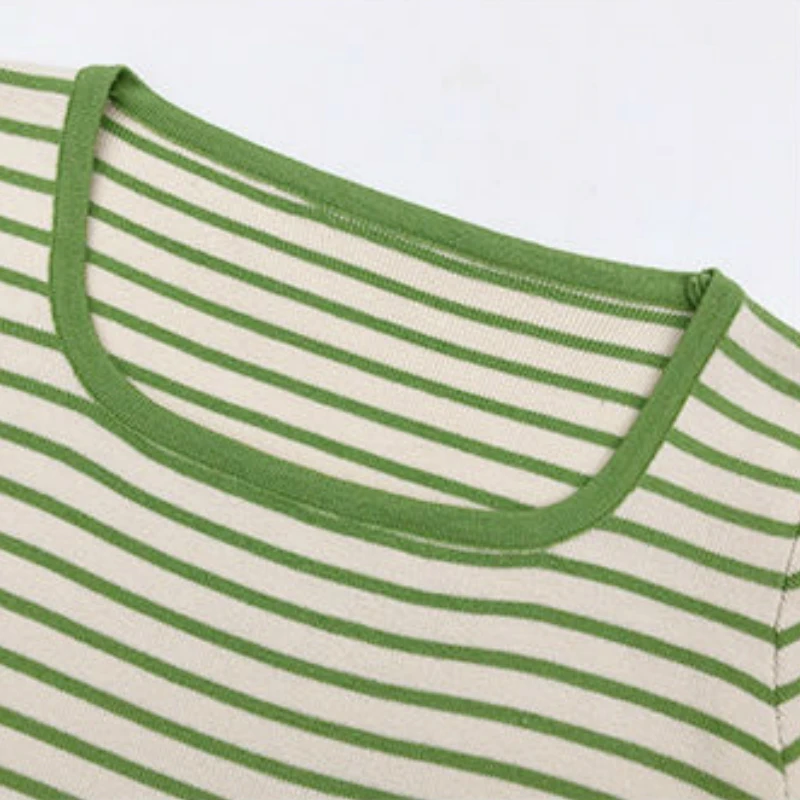 

Pullover Women Striped Square Collar Slim Stylish Students Retro Simple Korean Style Oversize Leisure Female Sweaters All-match