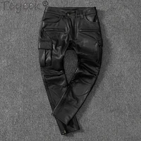 tcyeek high quality black mens pants 100 cowhide leather pants men motorcycle trousers plus size 5xl spring 2021 pantalon cuir