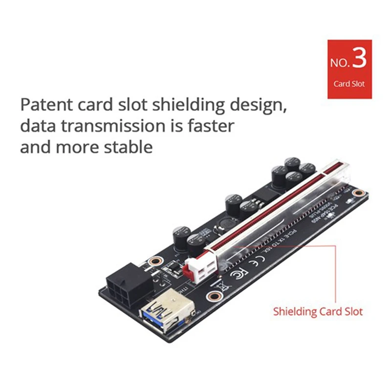 

10Pcs VER009S Plus PCI Express 1X to 16X Riser Card PCI-E Riser Card SATA 6Pin Power 0.6M USB 3.0 Cable for BTC Mining