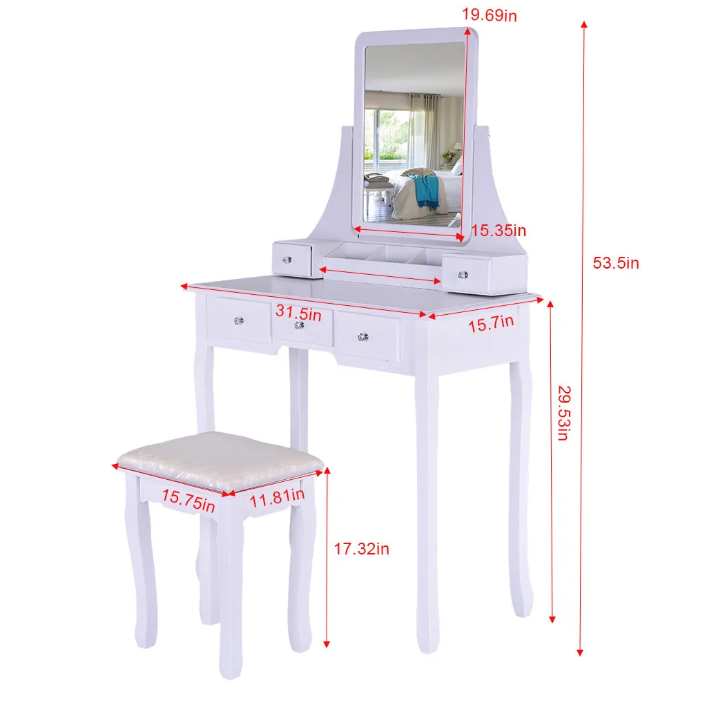 Набор туалетных принадлежностей стол с зеркалом мягкий табурет туалетный столик