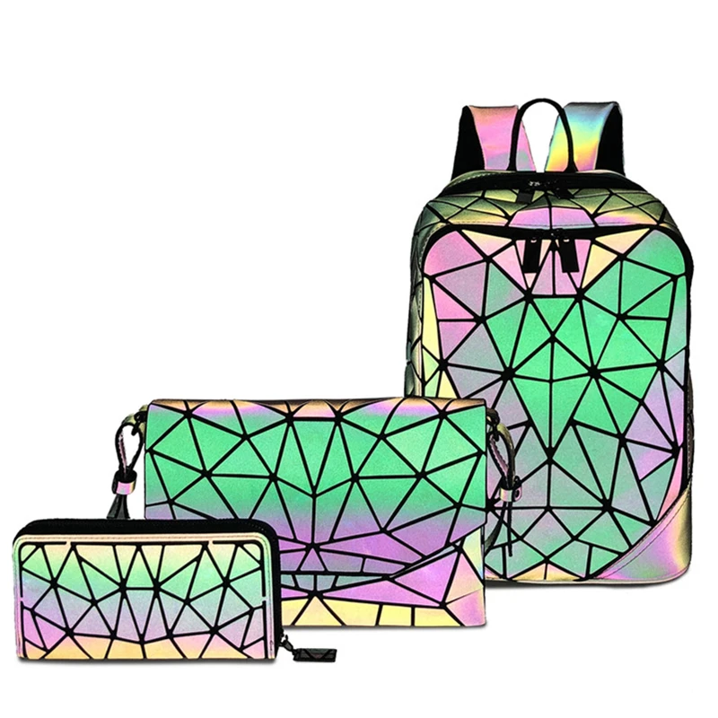 

Large capacity Luminous Backpack for women set Female Shoulder Bags Card Pack Girls Envelope bag Holographic Crossbody bag