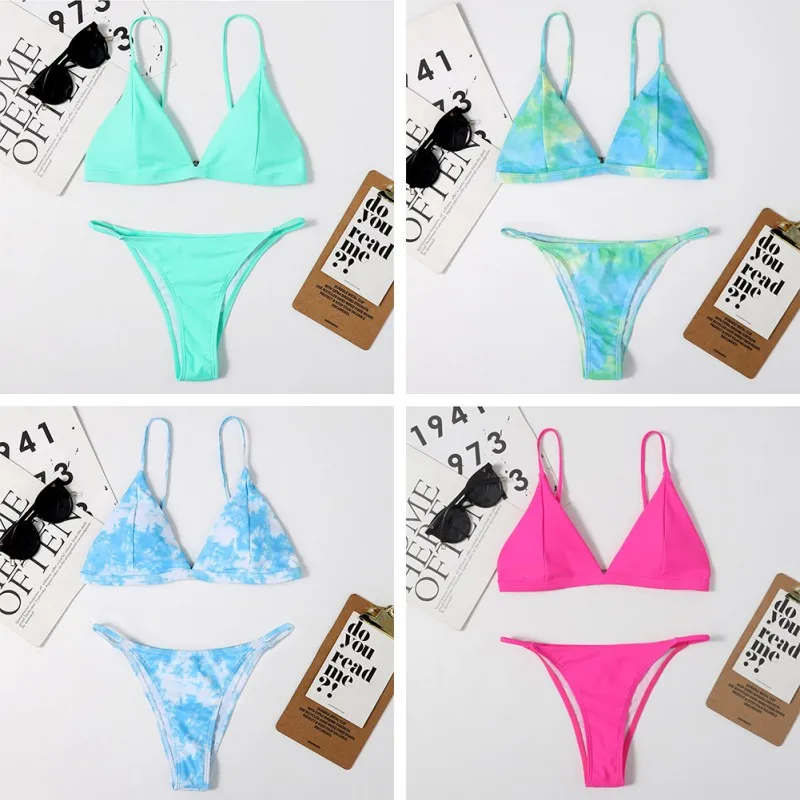 

2pcs/set Bikini Swimwear Tie-Dye Print Swimsuit Women Sexy Push Up Micro Bikinis Set Swimming Bathing Suit Beachwear