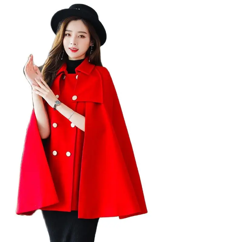 

2021 women's Woolen Jacket Women's faux fur shawl hooded cloak ponchos and capes poncho women cloaks women open top blouse