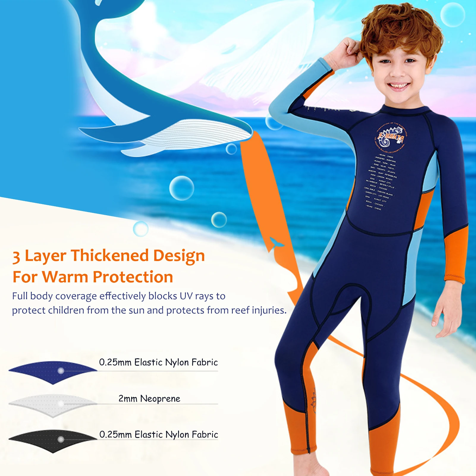 

Boys Wetsuit Long Sleeve Diving Swimsuit with Safety Zipper Quick Dry One Piece Surf Suit for Water Sports Swimsuit