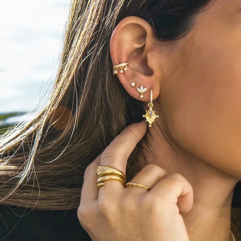 

Aide 925 Sterling Silver Luxury Stud Earrings For Women Geometric Earring Zircon Diamond Korean Fashion Fine Jewelry Pendientes