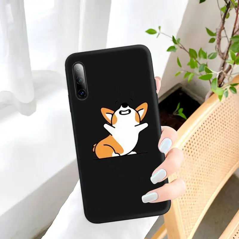 

Cute Cartoon Corgi Dog Black Silicone Mobile Phone Cover Case For Samsung Galaxy S9 S10 S20 S21 S30 Plus Ultra S10e S7 S8