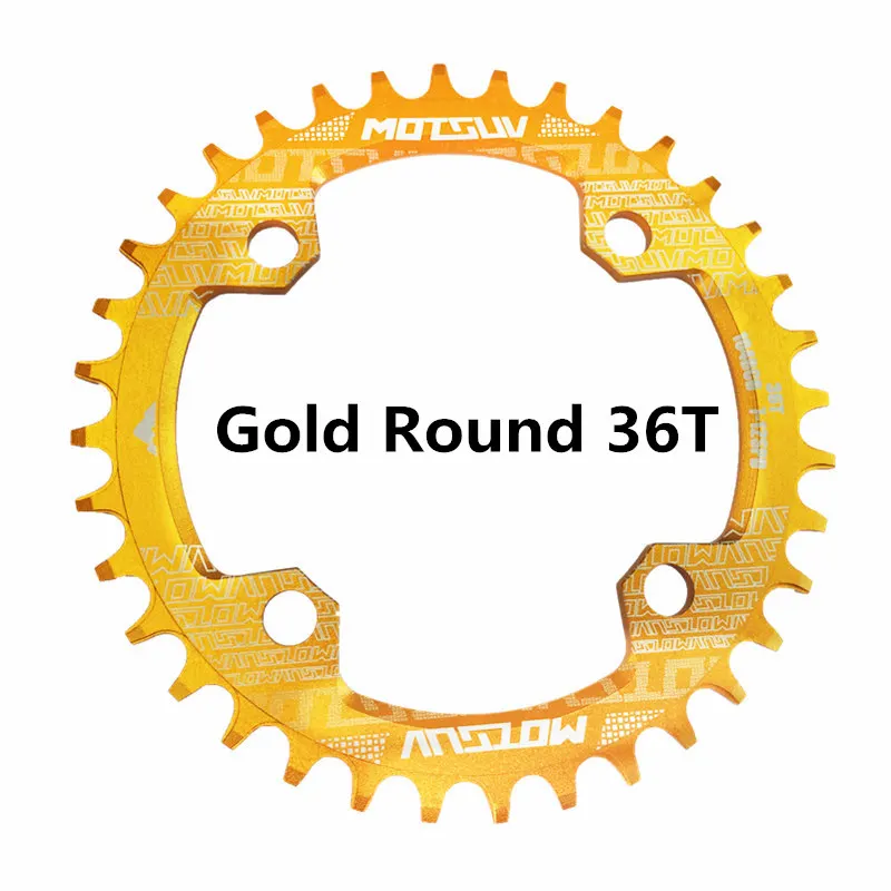 Gold Round 36T Bicycle Crank 104BCD Round Shape Narrow Wide 32T/34T/36T/38T MTB Chainring Bicycle Chainwheel Bike Circle Crankset Single Plate - Цвет: Gold Round 36T