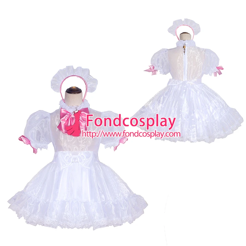 

French Sissy Maid Lockable white Organza Dress Uniform Cosplay Costume Tailor-made[G4047]