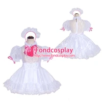 french sissy maid lockable white organza dress uniform cosplay costume tailor madeg4047