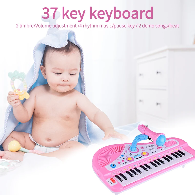 

Cartoon Musical Toys Kids Piano 37 Keys Mini Electronic Organ Musical Piano Teaching Keyboard With Microphone Educational Toys