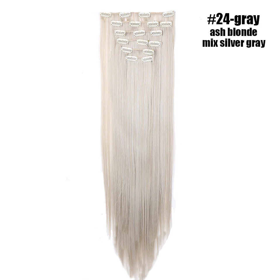 24-gray S-noilite, 8 шт., накладные волосы на заколках, длинные прямые синтетические накладные волосы на заколках, натуральные шиньоны, искусственные волосы для женщин - Цвет: 24-gray