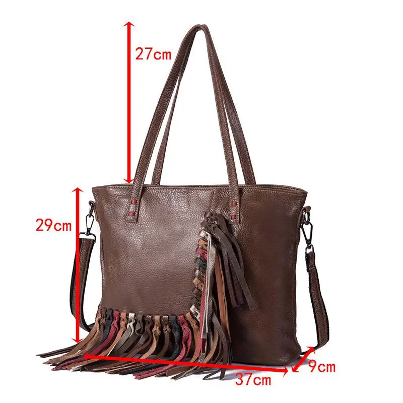 

YourSeason 2021 Genuine Leather Vintage Ladies Cowhide Shoulder Tassel Bags Handmade Female Large Capacity Big Handbag