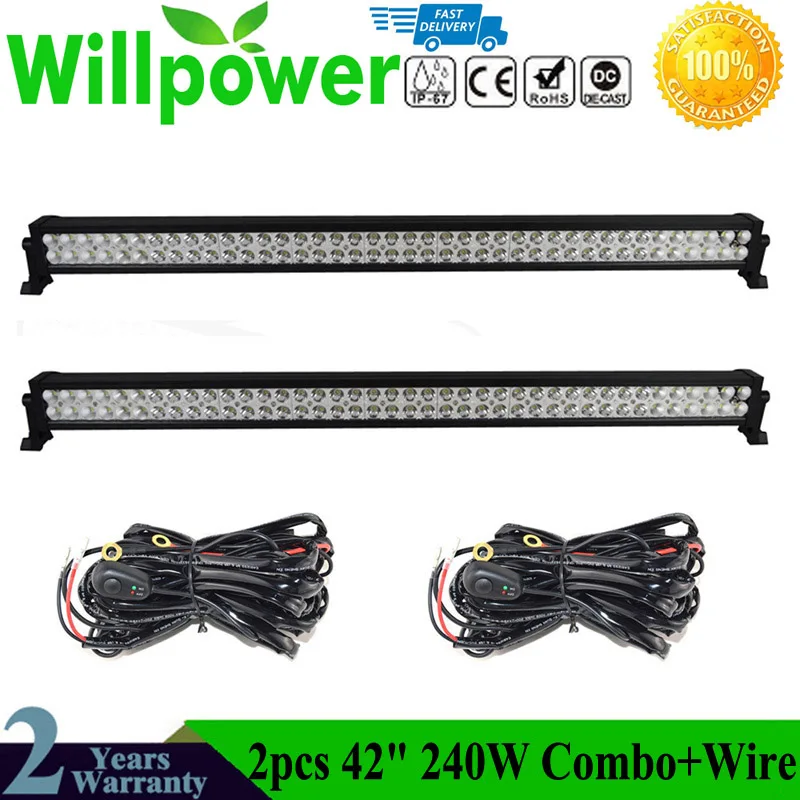 2pcs with wire 12 вольт алюминиевый корпус 42 дюйма 240 Вт 4x4 рабочий свет вождения автомобиля внедорожный светодиодный свет бар 12 В для грузовика - Цвет: 2pcs with wire