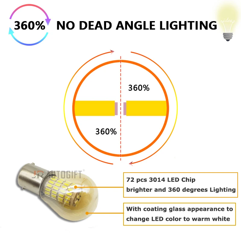 Светодиодный фонарь 10x P21w 1156 Ba15s 1157 BAY15D стеклянный чехол S25 3014 72SMD 12-24 В теплый белый