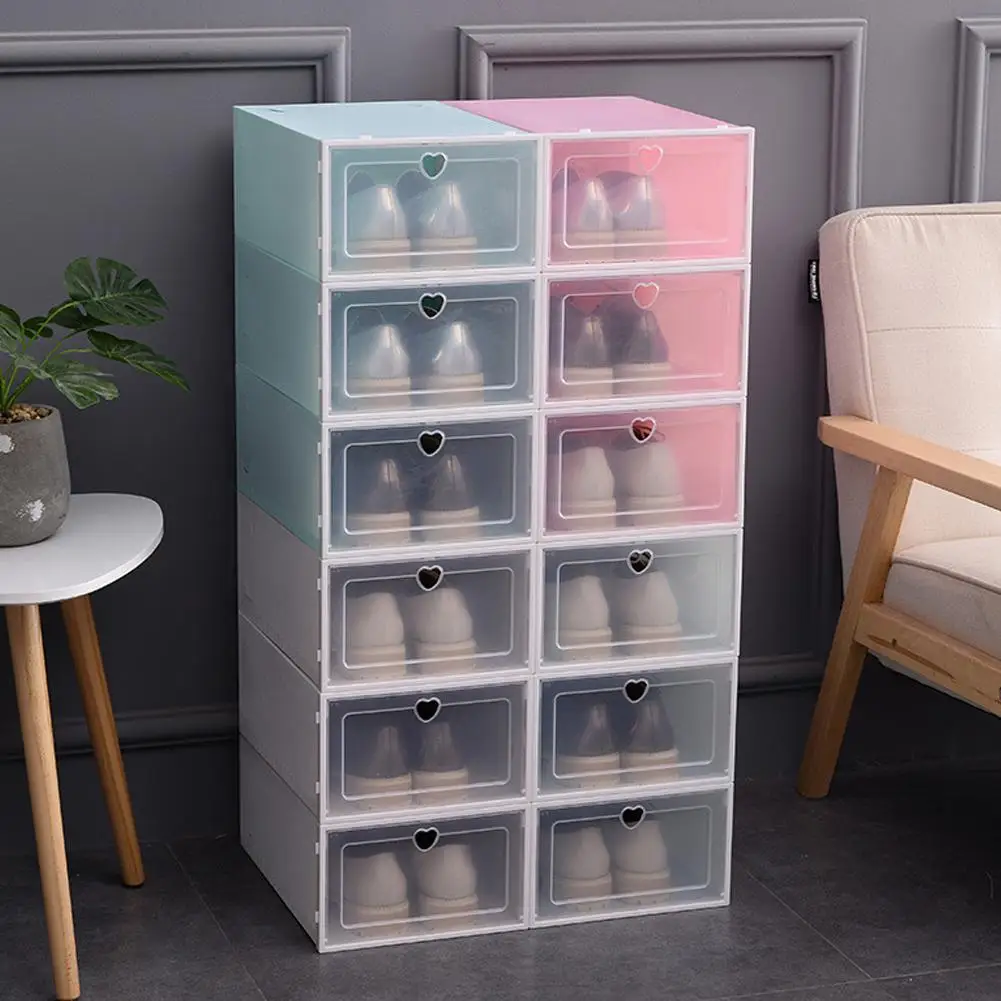 

1pc Transparent Shoe Box Storage Shoe Boxes Thickened Dustproof Shoes Organizer Box Can Be Superimposed Combination Shoe Cabinet