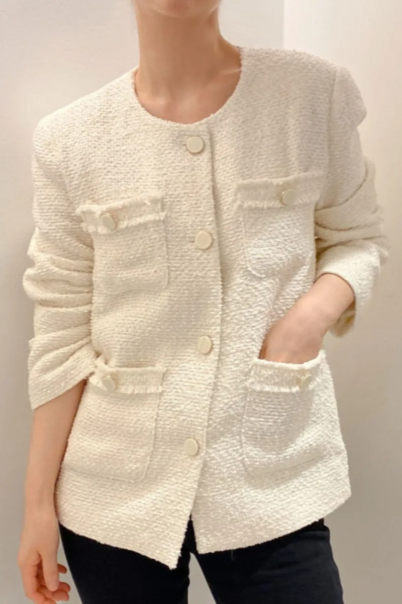 

New Women Jacket Spring Autumn Single Breasted Button Office Coat Ladies Elegant Outwear Ladies Tweed Jackets Chaqueta Mujer