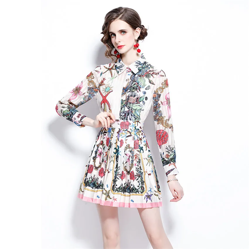 

European Fashion Runway Two Piece Set Women Top And Skirt Long Sleeve Shirt Vintage 2 Piece Skirt Sets Outfit Holiday