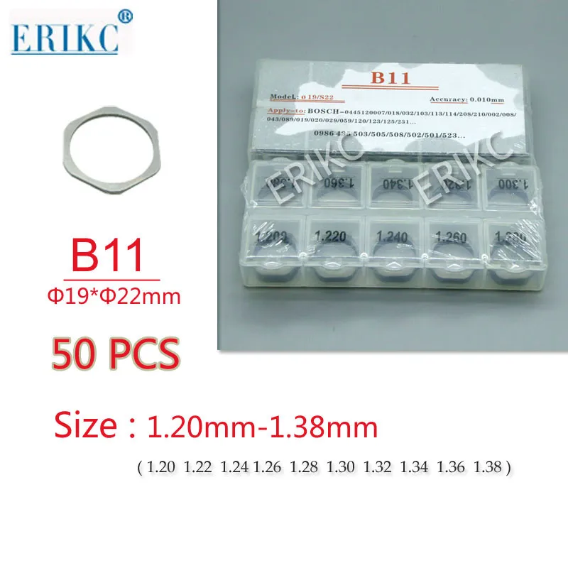 

50PCS ERIKC Shims B11 Size 1.20mm-1.38mm Common Rail Injector Shims Fuel Injector Adjustment Standard Sealing Washer for Bosch
