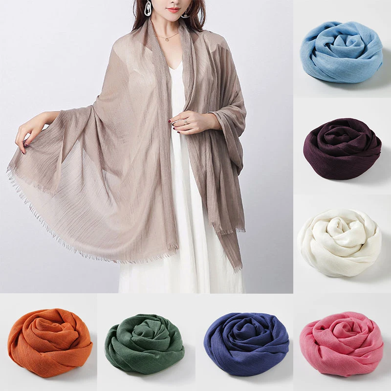 

Пашмины шарф хиджаб мягкие однотонные Цвет женский шарф из хлопка и льна защита от солнечных лучей, Длинная накидка, женская одежда для купа...