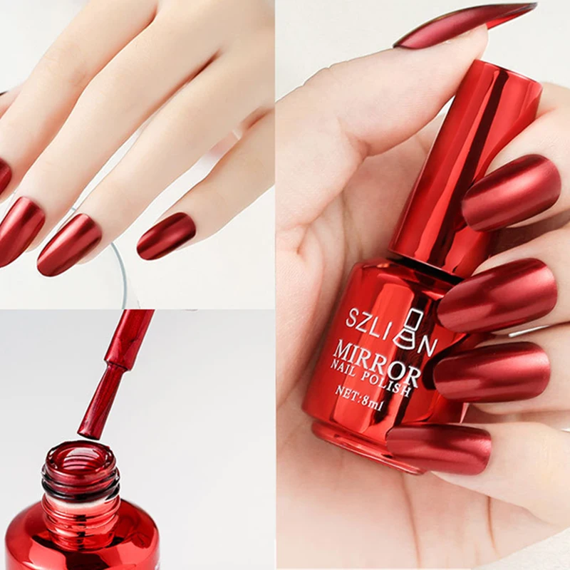 Зеркальный лак для ногтей 8 цветов золотая розовая металлическая текстура