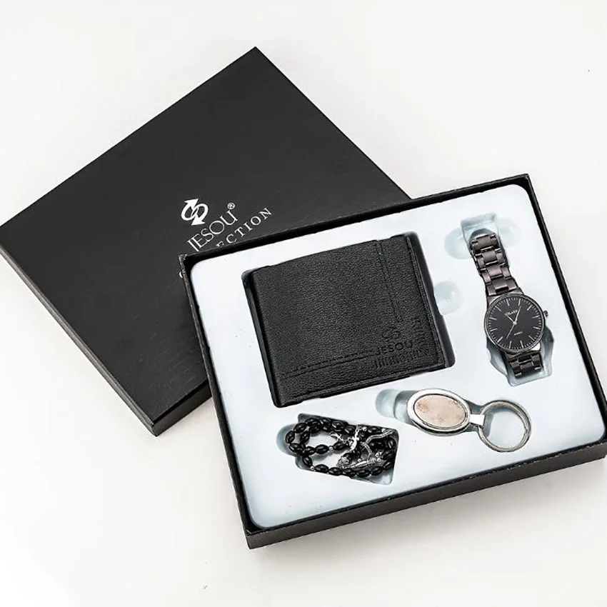Набор мужских часов бумажник + большой циферблат Кварцевые часы четки браслет