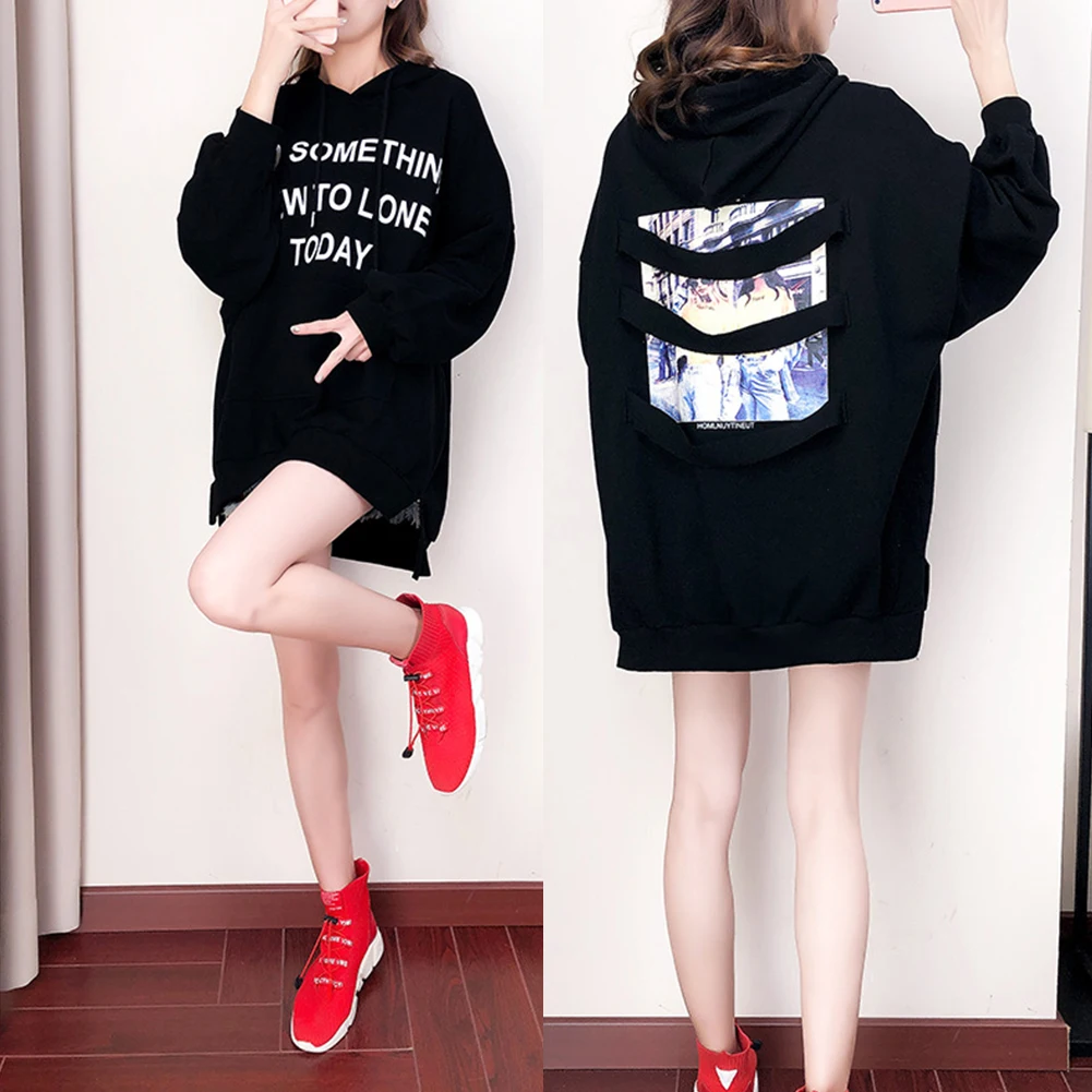 

2020 Women Autumn Fashion Loose Hoodie Letter Print Long Sleeve Hooded Sweatshirt Streetwear