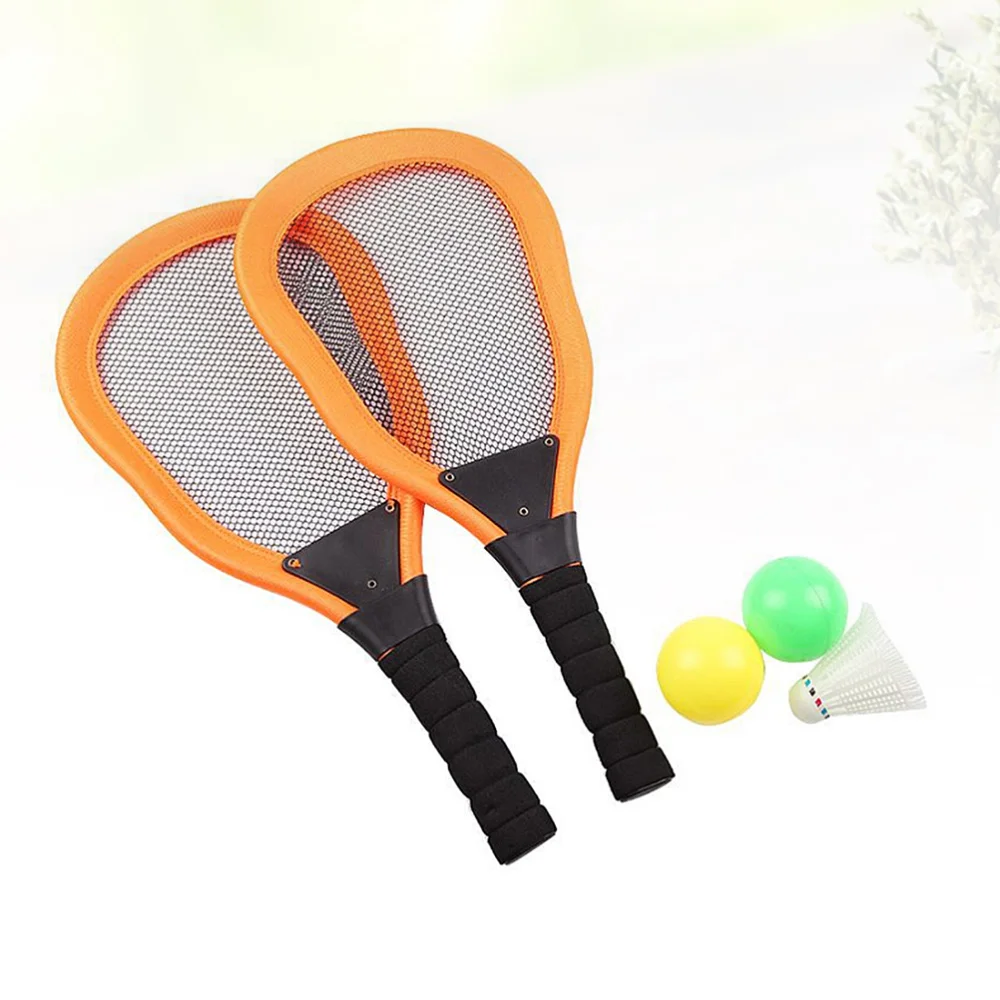 

5pcs Sports Children's Cloth Art Tennis Racket Badminton Beach Racket Kids Outdoor Supplies (Red 2pcs Racket + 1pc Badminton