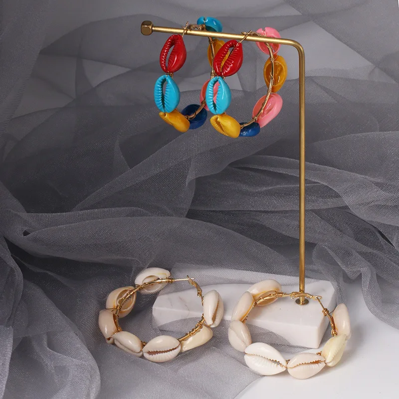 Женские массивные серьги-кольца винтажные разноцветные большие круглые серьги в