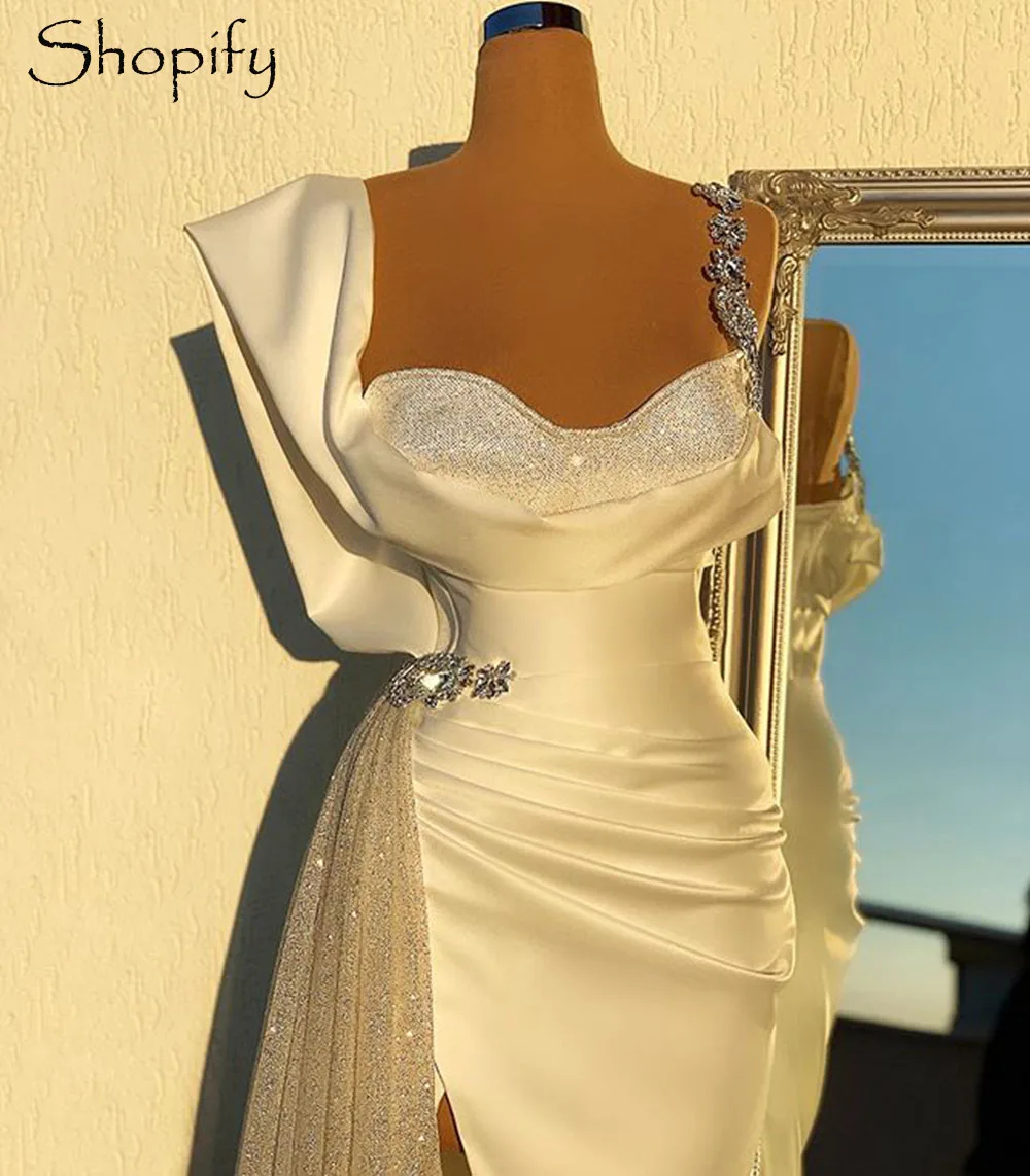 Белое длинное вечернее платье 2021 Великолепная Русалка Стиль милое украшенное