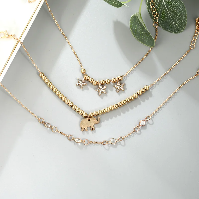 Браслет на лодыжку звезда в богемном стиле с кристаллами золотистого цвета