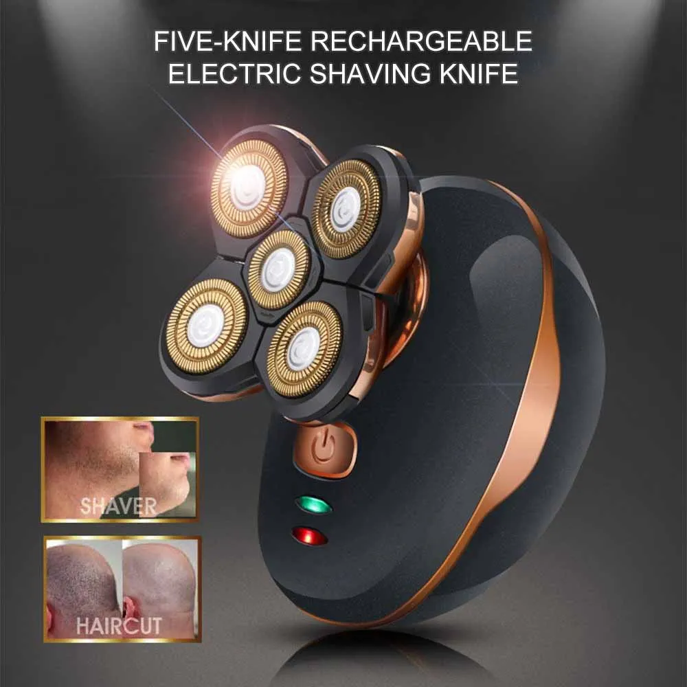 

5D Electric Shaver Rechargeable Waterproof Shaving Beard Machine 5-head Self Assistant Bald Head Shaving Razor Hair Clipper