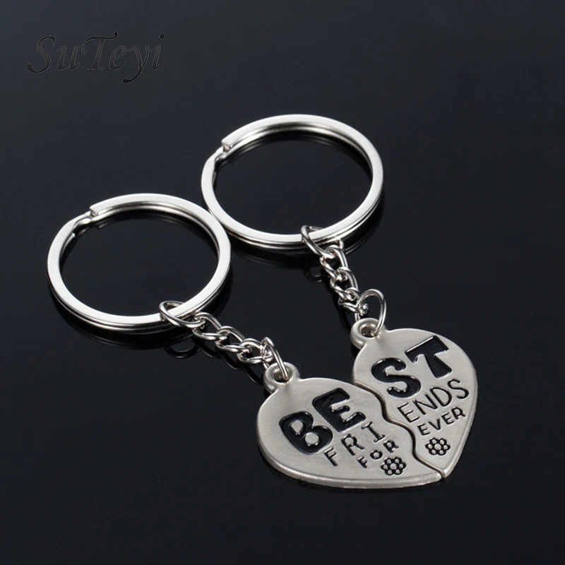 2PCS/set Love Heart Couple Keychains Best Friends Forever Metal Keychain Tower Cup Key Chain Gifts For BFF