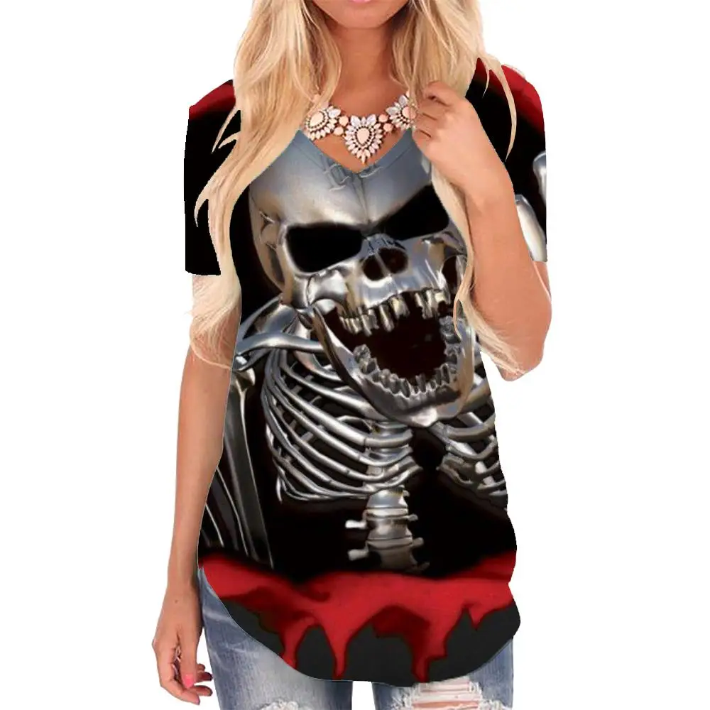 

Giyu Brand Skull T Shirt Women Skeleton V-neck Tshirt Hip Hop T-shirts 3d Rock Funny T shirts Womens Clothing Summer Casual Tops