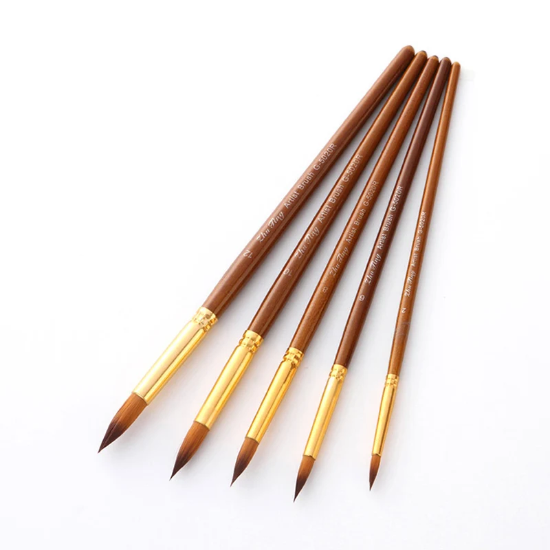 Кисти нейлоновые для рисования акварелью 5 шт. | Канцтовары офиса и дома