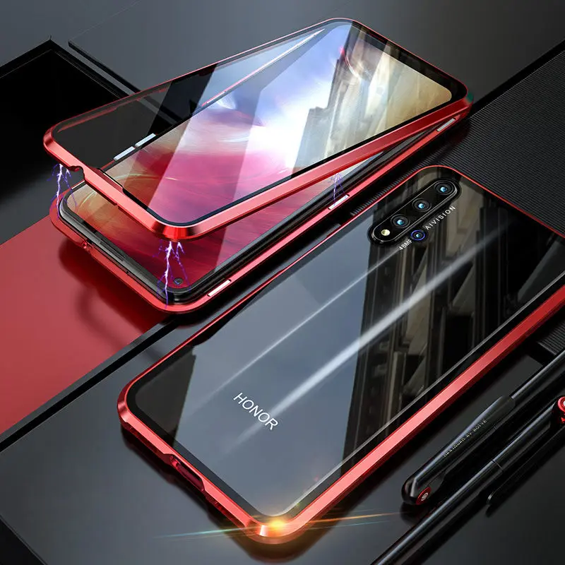 360 Защитный чехол на весь корпус для Honor 20 Pro, магнитный бампер для телефона+ двустороннее стекло, чехол для huawei Honor20 Pro, чехол s 20Pro - Цвет: Full Red