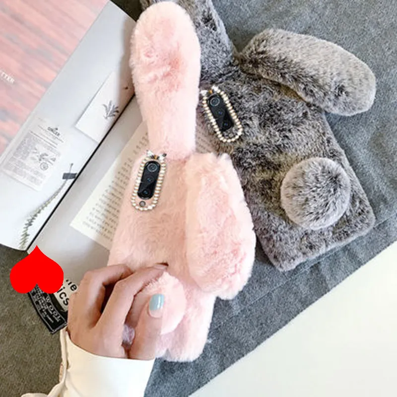 For Redmi Note 9S Case 8T Fluffy Rabbit Silicone Bunny Plush cover Xiaomi Mi 9T 9 lite 8 8A 7A 6A 5 6 7 Pro | Мобильные телефоны и