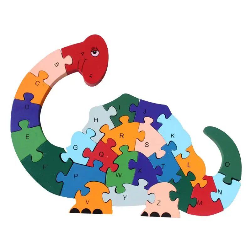 

2Pcs Wooden Puzzles, Alphabet Jigsaw Puzzle Building Blocks Animal Wooden Snail Dinosaur Letters Numbers Block Toys for Children