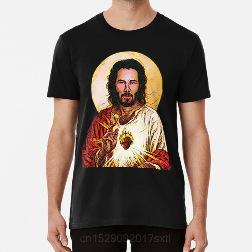 Holy Keanu футболка keanu reeves захватывающий дух Иисуса святого Иисуса meme christ matrix - Цвет: Черный